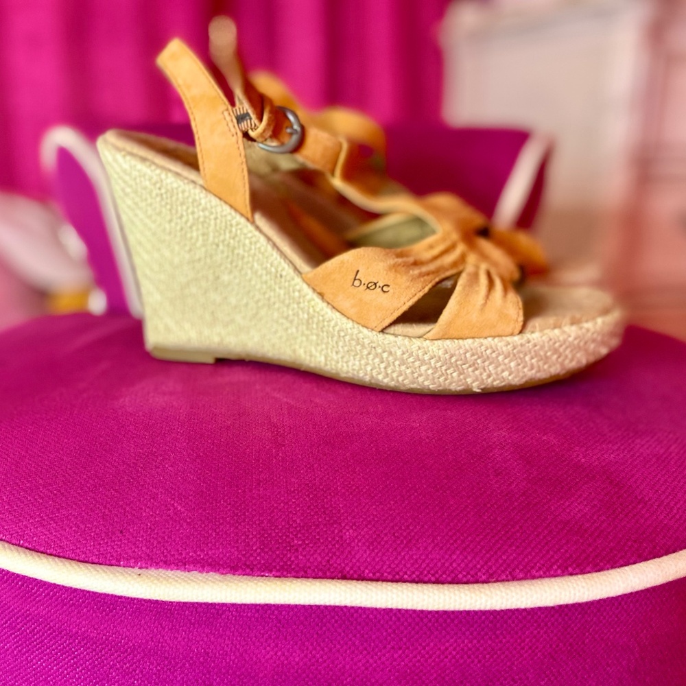 Born Orange Faux Leather Strappy Espadrille Macrame Wedges Women’s Size 7 - Picture 3 of 6